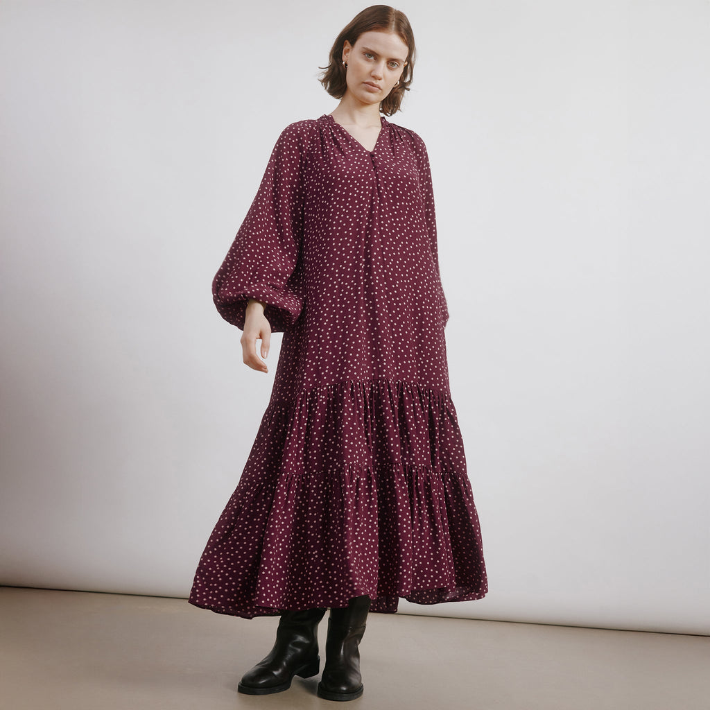 Burgundy Spot Dress