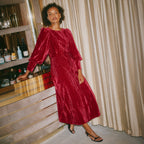 Crushed Deep Red Velvet Midi Dress