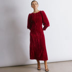 Crushed Deep Red Velvet Midi Dress