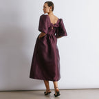 Burgundy Crinkle Satin Midi Dress