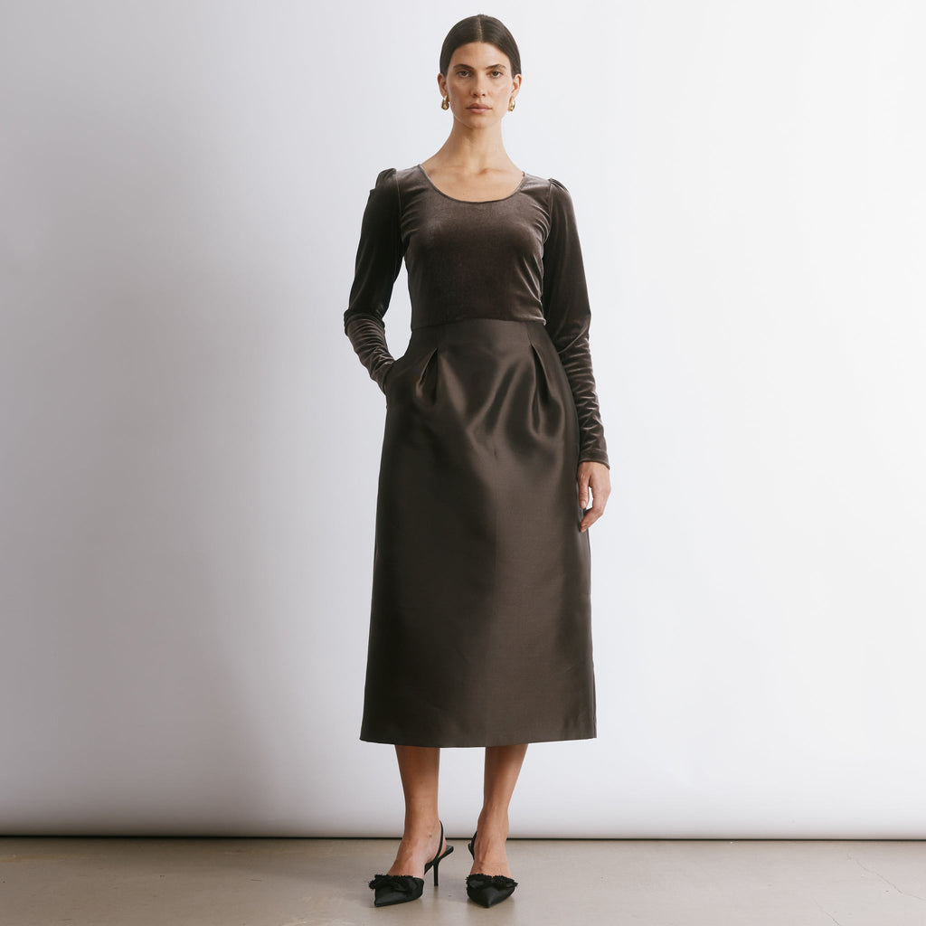 Burgundy Crinkle Satin Midi Dress