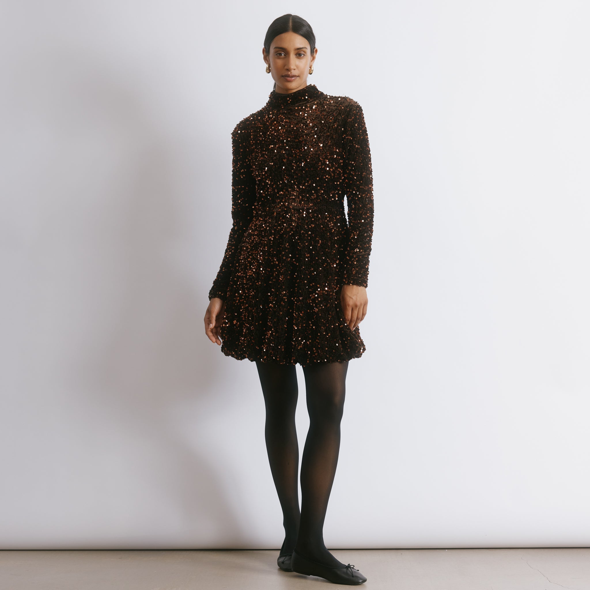 Velvet & Sequin Puff Ball Short Dress